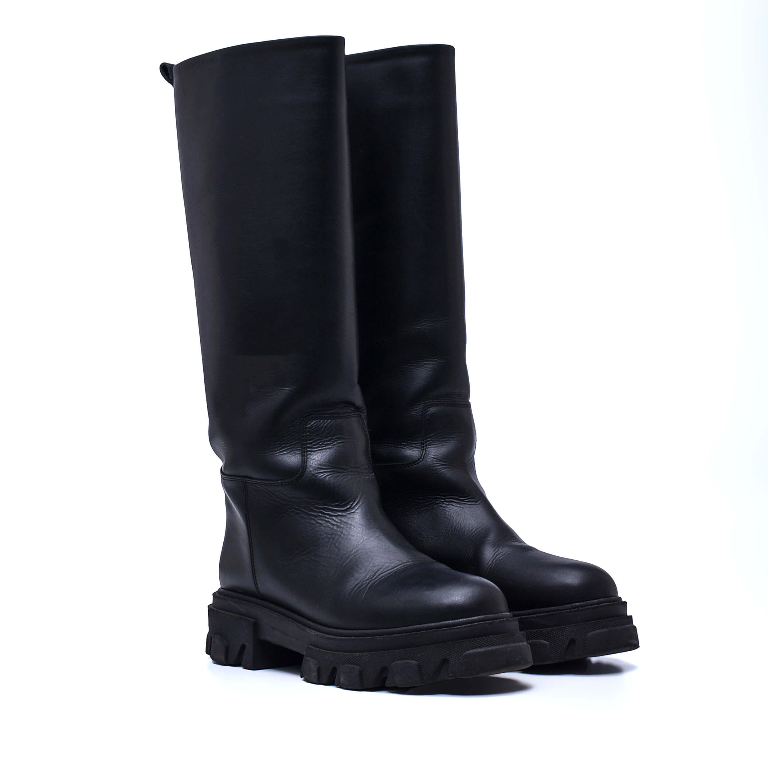 Gia X Pernille Teisbaek - Black Leather Bulldozer Long Boots / 40